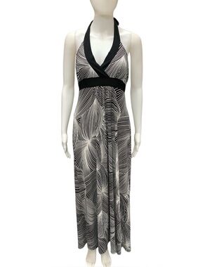 Lori M Black & White Halter Maxi Dress - Elegant Summer Dress Size M